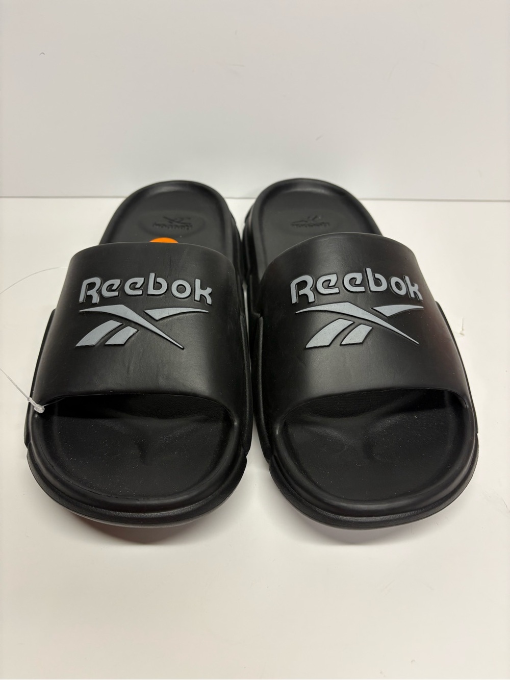 Reebok Black Slide Sandals with Silver Logo Accents Size 11 NWT